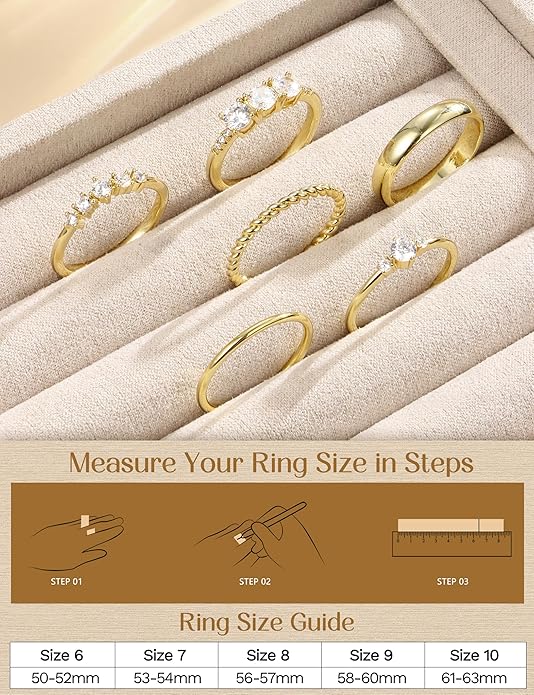Besteel Gold Rings for Women - Non Tarnish 14K Gold Plated Stackable Rings, Dainty Cubic Zirconia Thin Thumb Ring Set, Trendy Statement Promise Wedding Bands Engagement Rings for Women Size 6-10
