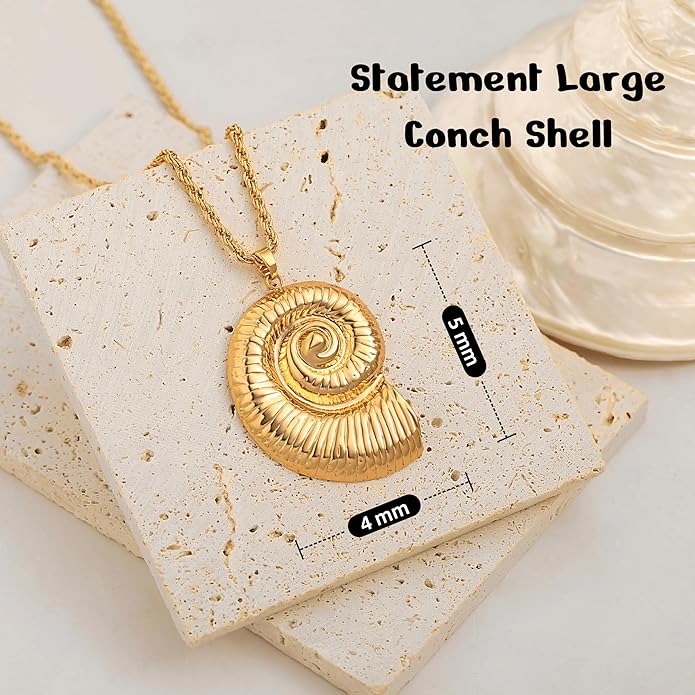 18k Gold Chain Link Necklace for Women, Baroque Pearl/Compass Pendant Necklace