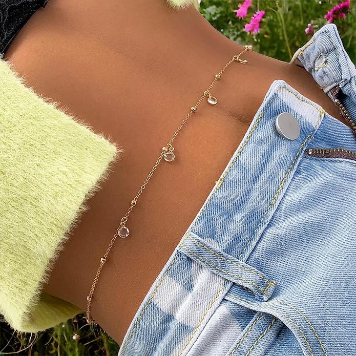 Turandoss 1-3PCS 18K Gold Plated Waist Chains for Women - Gold Layered Belly Body Chain for The Waist Adjustable Multilayer Sexy Bikini Waist Chain for Women Dainty Beach Waist Jewelry for Women