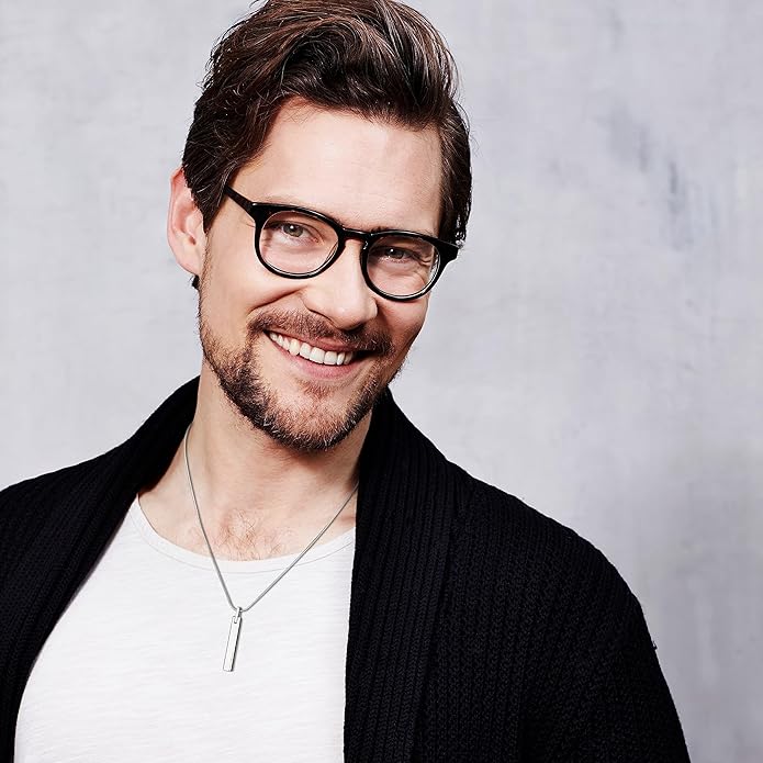 COAI Tungsten Bar Necklace for Men, Men's Pendant Necklace God/Silver 20"-26"