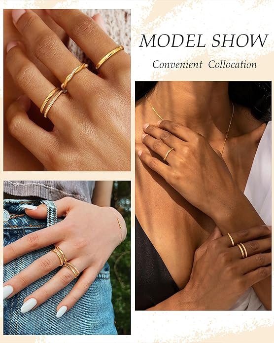 TOBENY Stackable Silver Gold Rings for Women Non Tarnish 14K Gold Plated Cubic Zirconia Ring Set Trendy Dainty Engagement Wedding Bands Thumb Rings Stacking Promise Statement Rings Jewelry Size 6-10