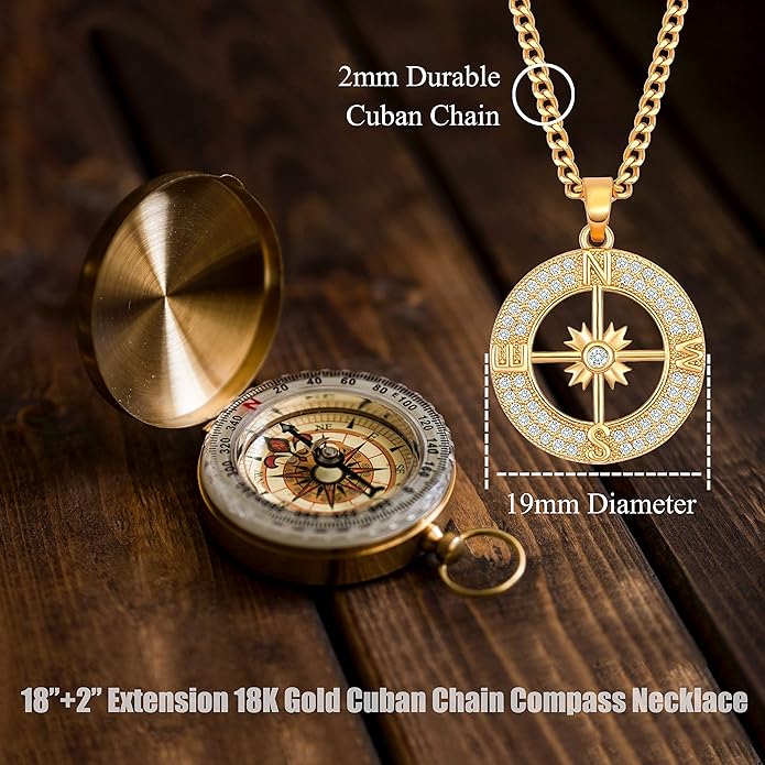 18k Gold Chain Link Necklace for Women, Baroque Pearl/Compass Pendant Necklace