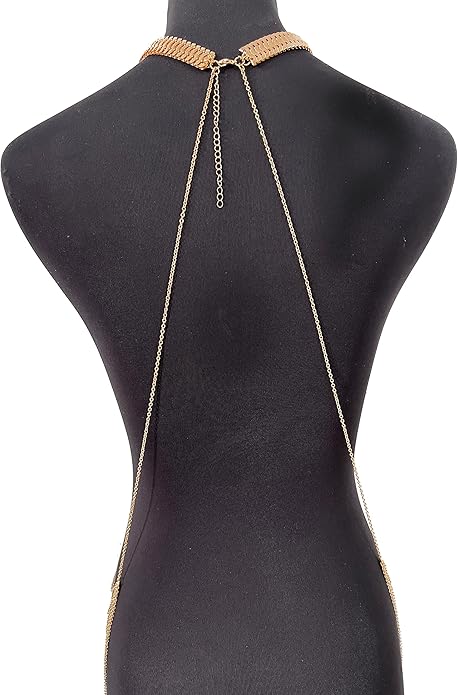 Harness Body Chain Sexy Layered Tassel Belly Waist Chain Necklace Boho Hot Bikini Nightclub Party Beach Body Jewelry for Women and Ladies Gold Tone