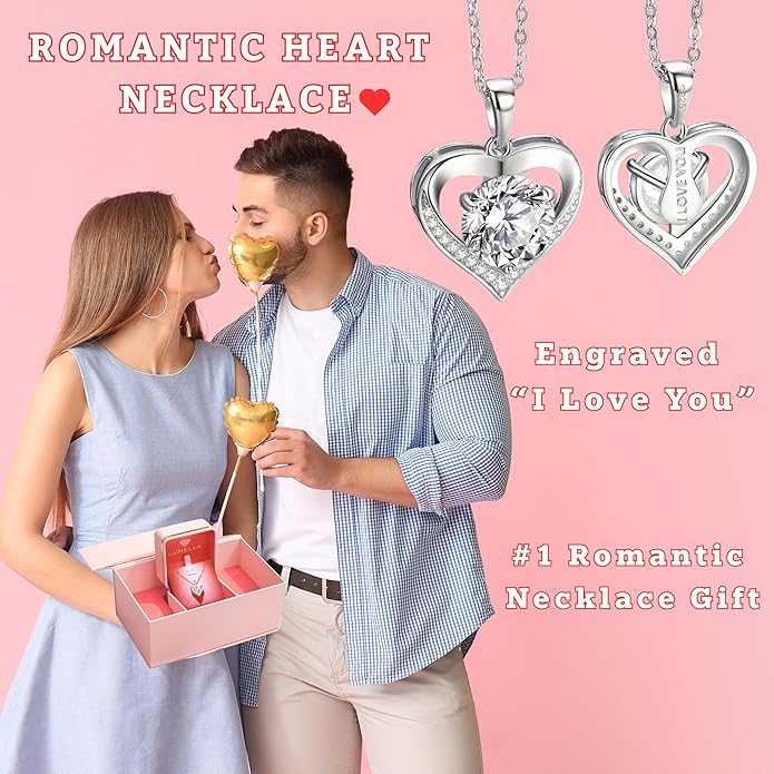 Moissanite Necklace for Women Moissanite Heart Necklace 1-3 Carat, Engraved with 'I LOVE YOU', Jewelry Gifts, for Wife, for Girlfriend, for Mom, Birthday Gift, Anniversary Present