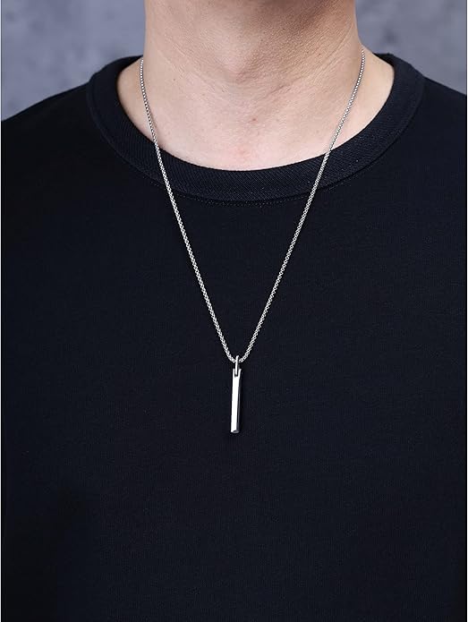 COAI Tungsten Bar Necklace for Men, Men's Pendant Necklace God/Silver 20"-26"