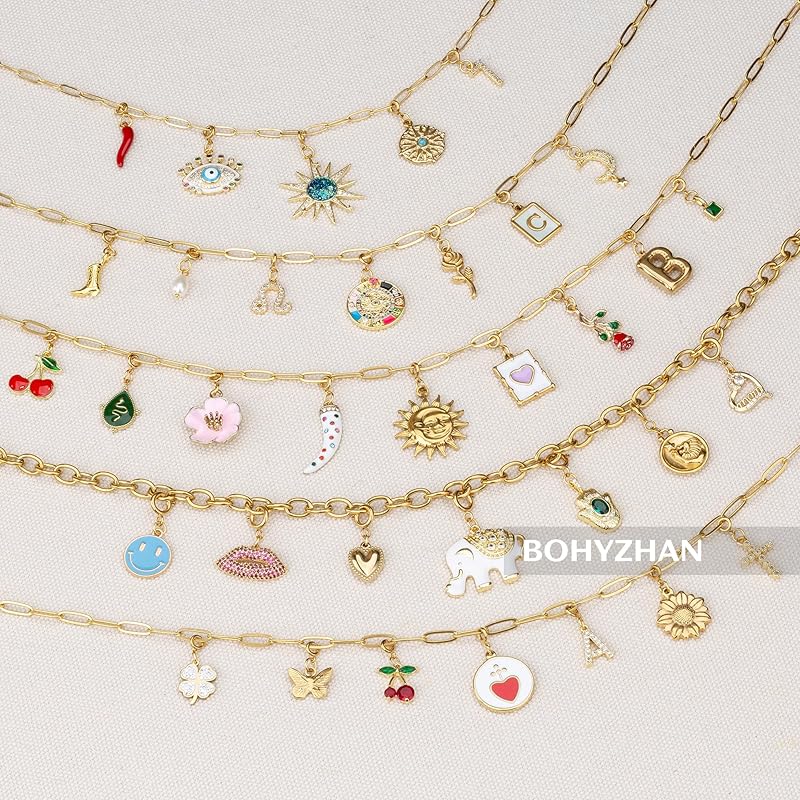 Build Your Own Custom Gold Charm Necklace, Statement Vintage Style Chunky Paperclip Link Chain Necklace for Women, Name Initial Charms