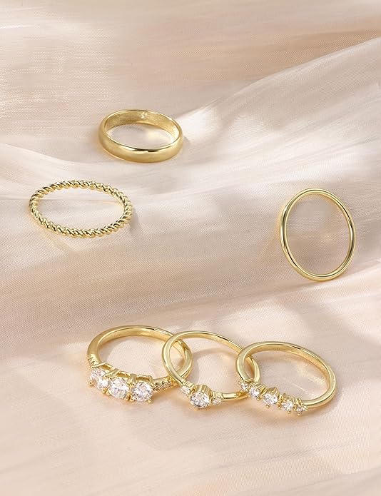 Besteel Gold Rings for Women - Non Tarnish 14K Gold Plated Stackable Rings, Dainty Cubic Zirconia Thin Thumb Ring Set, Trendy Statement Promise Wedding Bands Engagement Rings for Women Size 6-10