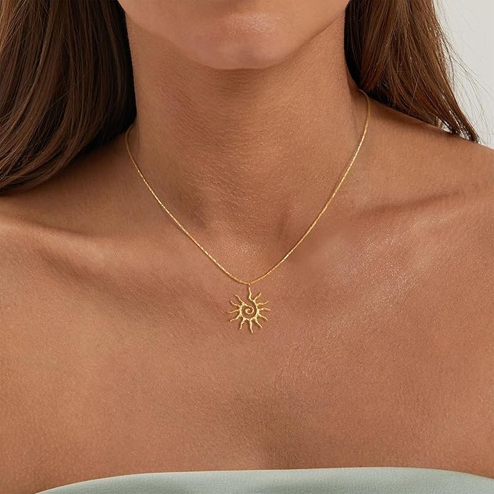 Lariat Gold Necklaces for Women - Dainty Gold Necklace Trendy 14K Gold Plated Hypoallergenic Layered Long Y-Shape Sunburst CZ T-Bar Pendant Drop Chain Necklace Set for Women Non Tarinsh Jewelry Gift