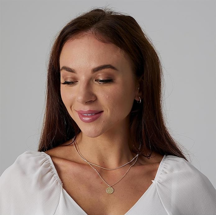 ASCOMY Layered Necklaces for Women Dainty Gold Necklace 14K Gold Plated Herringbone Necklace for Women Pearl Cross Necklace Paperclip Cuban Figaro Rope Satellite Chain Gold Choker Trendy Jewelry Gift