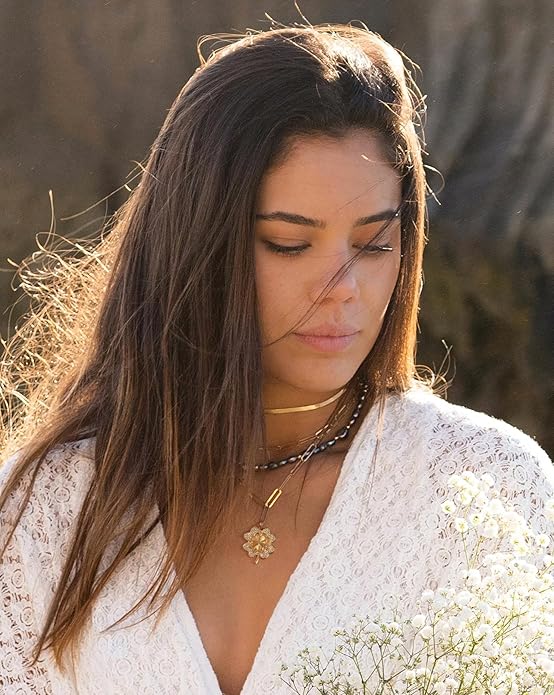 18k Gold Chain Link Necklace for Women, Baroque Pearl/Compass Pendant Necklace