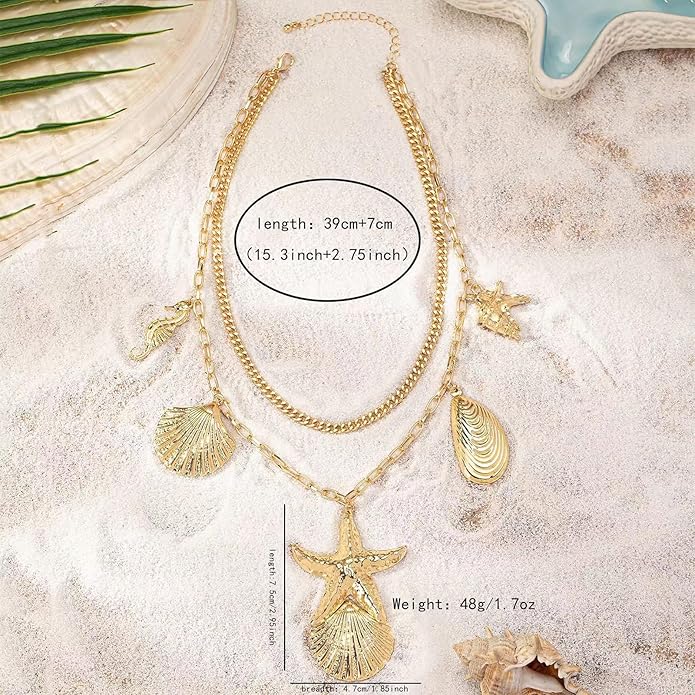 Choistily Charm Necklace Dainty Gold Western Outfit Beach Jewelry for Women Trendy Cowgirl Accessories for Women Gold Bow Sea Shell Pendant Necklace Preppy Stuff Summer Jewelry 2025