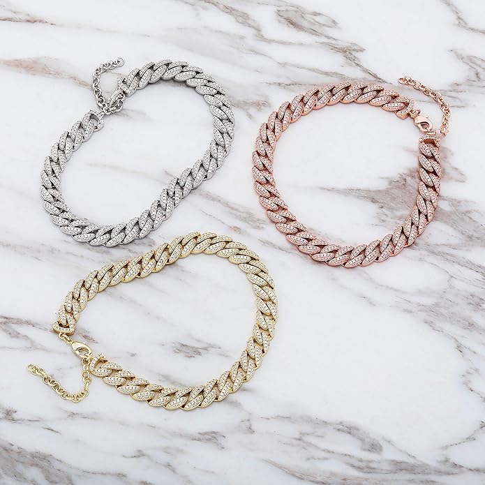 TOPGRILLZ Gold Anklets for Women Cuban Link Anklets Iced out Faux Diamond Chunky Ankle Bracelets 8mm 14K Gold Silver Plated Minimalist Fashion Foot Jewelry