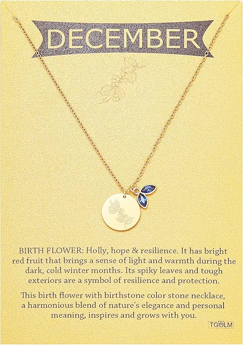 14k Gold Plated Birth Month Flower Birthstone Pendant Necklace, Floral Charm Necklace for Women Birthday Gift