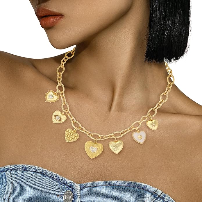 Charm Necklace for Women Gold Evil Eye Sun Moon Flower Coin Pendant Necklace Dainty Paperclip Chain Vintage Luck Amulet Choker Necklaces Celestial Jewelry Gift