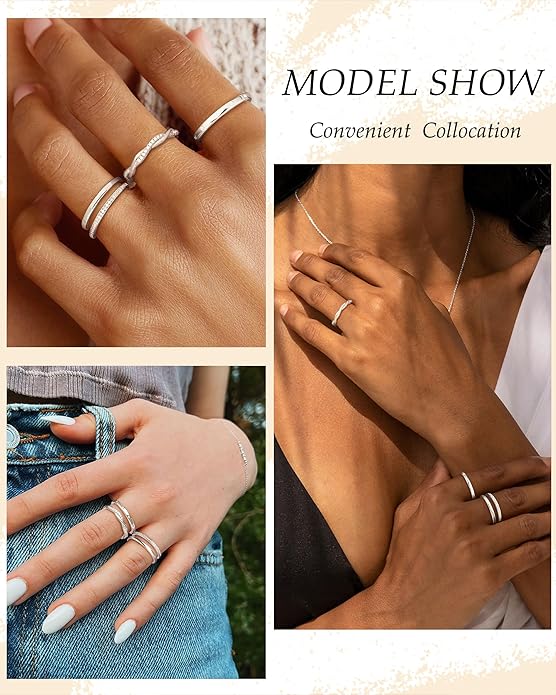 TOBENY Stackable Silver Gold Rings for Women Non Tarnish 14K Gold Plated Cubic Zirconia Ring Set Trendy Dainty Engagement Wedding Bands Thumb Rings Stacking Promise Statement Rings Jewelry Size 6-10