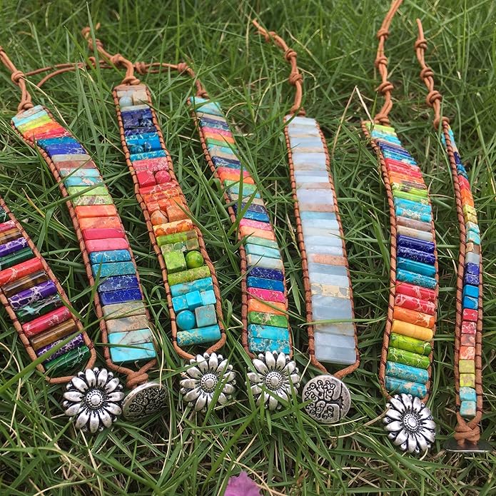 sedmart 7 Chakra Bracelets for Women with Real Stones Leather Wrap Healing Bead Bracelet Women Men Boho Friendship Jewelry