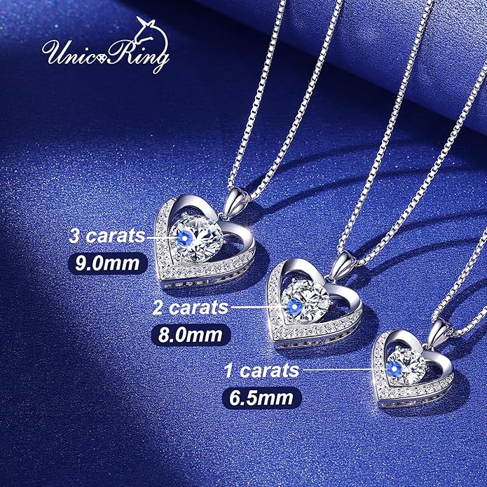 Moissanite Necklace for Women, Heart Pendant Engraved 'I Love You' Gifts for Wife, Valentine's Day Gift Anniversary Eternity Birthday Present Sterling Silver Jewelry for Her
