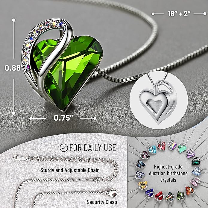 Necklaces for Women, Infinity Love Birthstone Heart Crystal Pendant, Birthday Jewelry Gifts for Her, Mom, and Wife, Silver Plated, 18 plus 2 inch Adjustable Chain