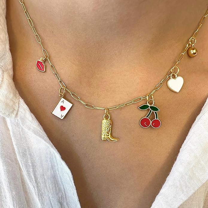 Choistily Charm Necklace Dainty Gold Western Outfit Beach Jewelry for Women Trendy Cowgirl Accessories for Women Gold Bow Sea Shell Pendant Necklace Preppy Stuff Summer Jewelry 2025