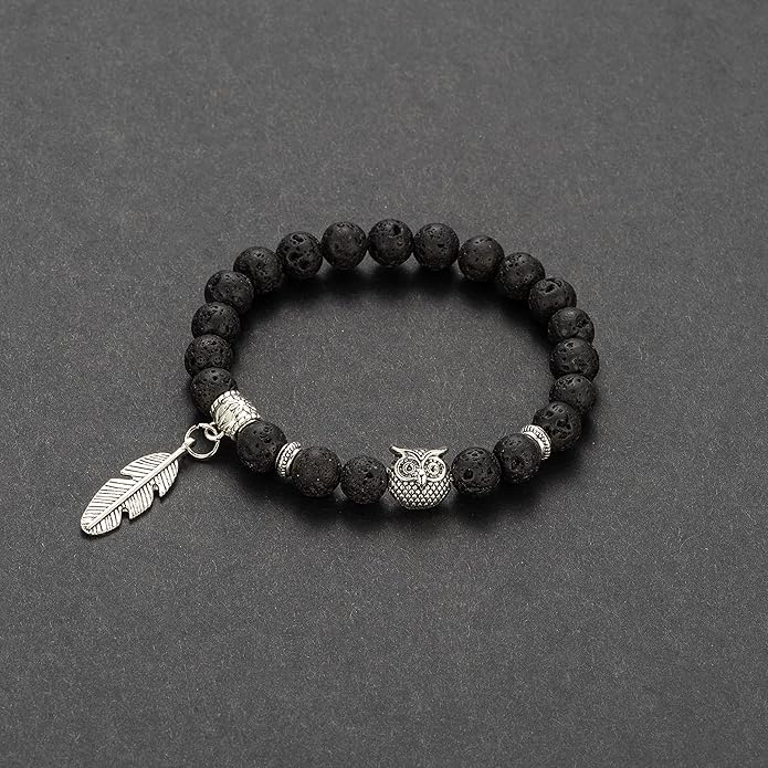 Softones 8mm Beads Owl Bracelets for Women Handmade Natural Stone Owl Gifts for Women Crystals Bracelet for Women Men Spiritual Energy Bracelet