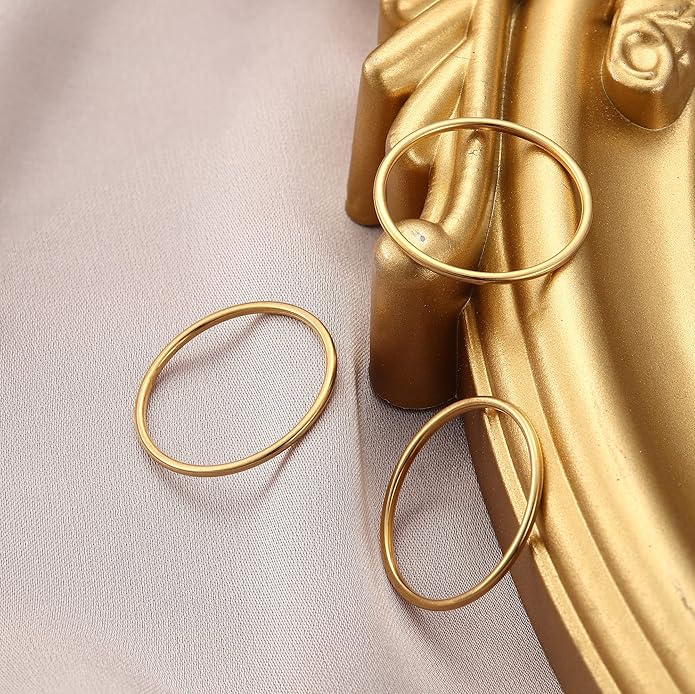 LOYALLOOK 3pcs 1mm Stainless Steel Women's Plain Band Knuckle Stacking Midi Rings Comfort Fit Silver/Gold/Rose Tone