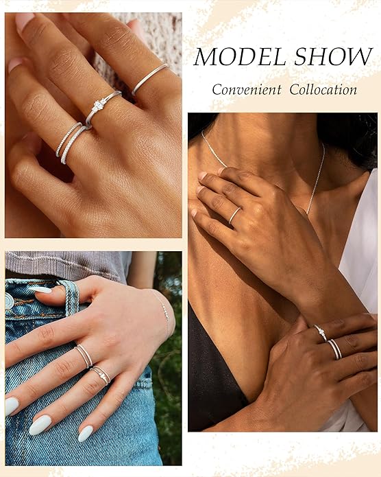 TOBENY Stackable Silver Gold Rings for Women Non Tarnish 14K Gold Plated Cubic Zirconia Ring Set Trendy Dainty Engagement Wedding Bands Thumb Rings Stacking Promise Statement Rings Jewelry Size 6-10