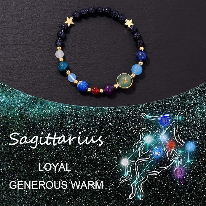 Zodiac Bracelets for Women Men,12 Constellations Healing Crystal Stone Beads Bracelet Birthday Zodiac Gifts Horoscope Spiritual Jewelry Bracelet Gifts