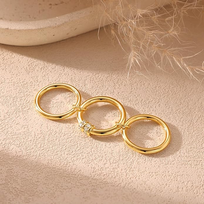 Stackable Gold Rings for Women, 18K Gold Plated Cubic Zirconia Statement Rings, Non Tarnish Ring Set, Dainty Gold Rings for Women, Trendy Fashion Chunky Stacking Rings