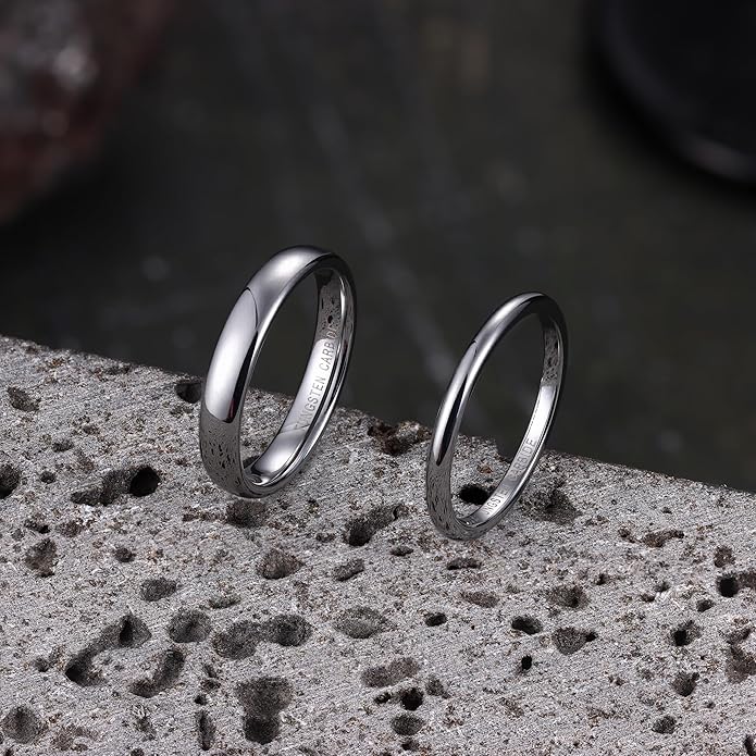 Jstyle 2mm 4mm 6mm 8mm Tungsten Rings for Men Women Hypoallergenic Wedding Band Rings Gold/Silver Domed High Polish Comfort Fit Size 6-12 Not Tarnished