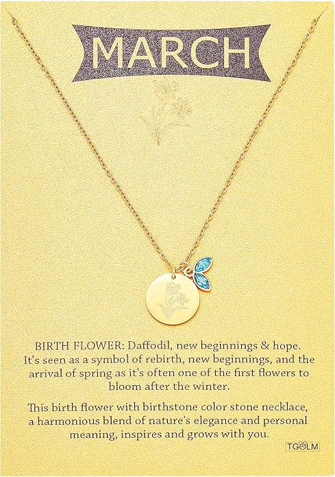 14k Gold Plated Birth Month Flower Birthstone Pendant Necklace, Floral Charm Necklace for Women Birthday Gift