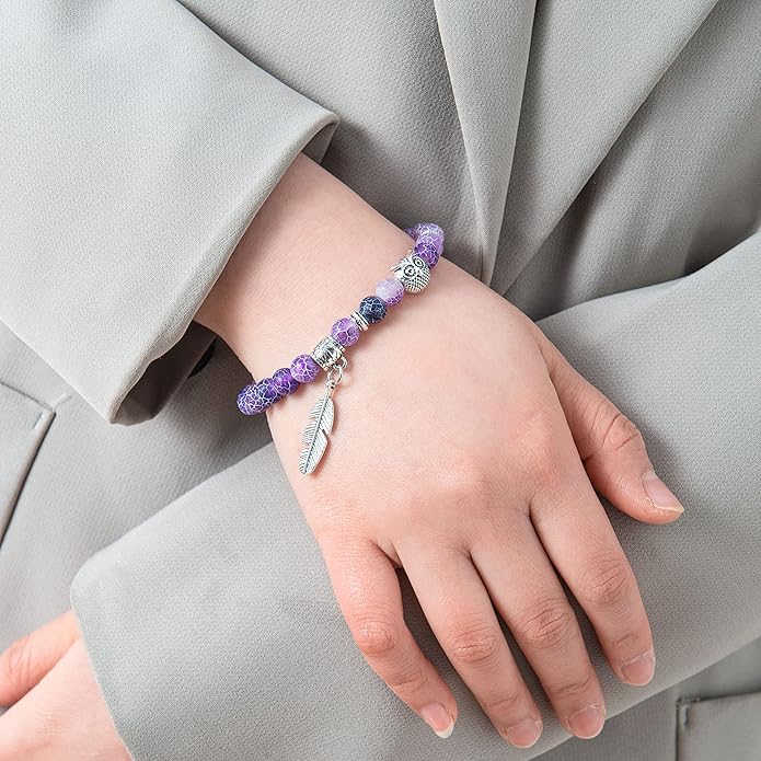 Softones 8mm Beads Owl Bracelets for Women Handmade Natural Stone Owl Gifts for Women Crystals Bracelet for Women Men Spiritual Energy Bracelet