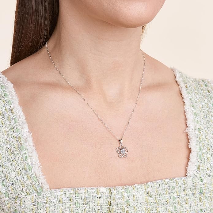 Amazon Essentials Genuine or Created Gemstone Birthstone Flower Pendant Necklace with Chain in Sterling Silver, 18" (previously Amazon Collection)