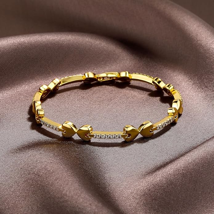 TOPGRILLZ Anklets for Women - 2 mm Heart Bows Design 14K Gold Plated 5A Cubic Zirconia Ankle Bracelets with Fold Over Clasp - Summer Beach Jewelry, 8 IN / 9 IN / 10 IN