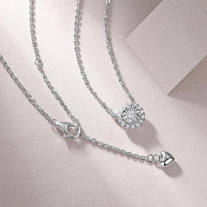 Sterling Silver Heart Cut Lab Grown Diamond Halo Pendant Necklace, Chain Included,ideal gift for anniversaries, birthdays, or any milestone celebration.