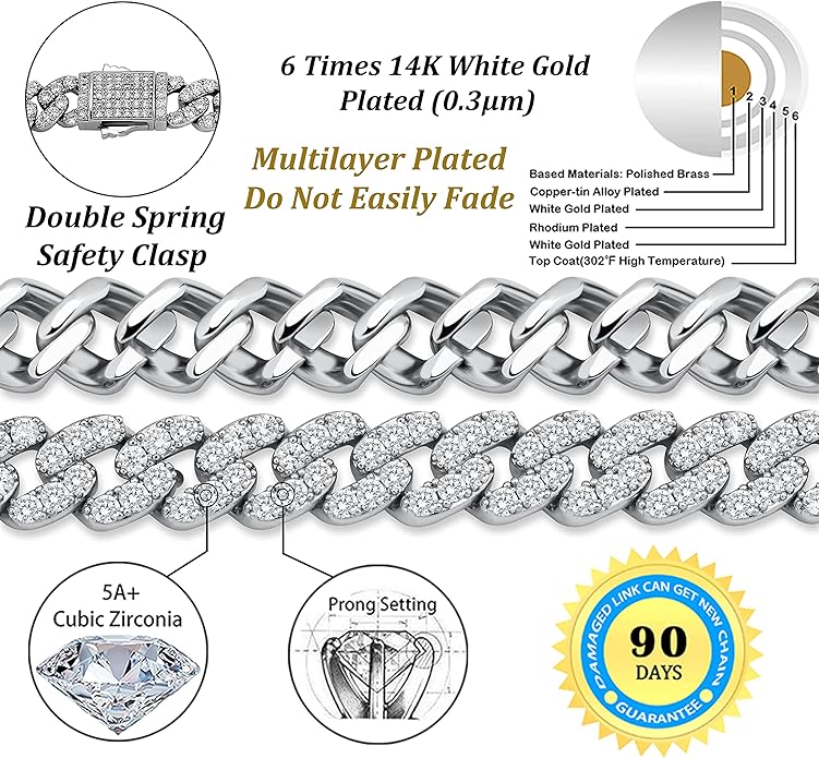 TOPGRILLZ Gold Anklets for Women Cuban Link Anklets Iced out Faux Diamond Chunky Ankle Bracelets 8mm 14K Gold Silver Plated Minimalist Fashion Foot Jewelry