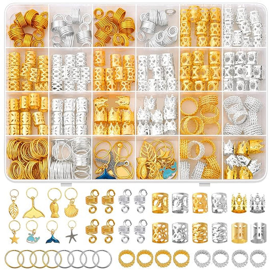 292Pcs Hair Jewelry for Braids, Gold And Silver Dreadlock Jewelry Accessories, Loc Decoration for Hair Dreadlock with Ring Cuffs Charm Decorations for Men and Women