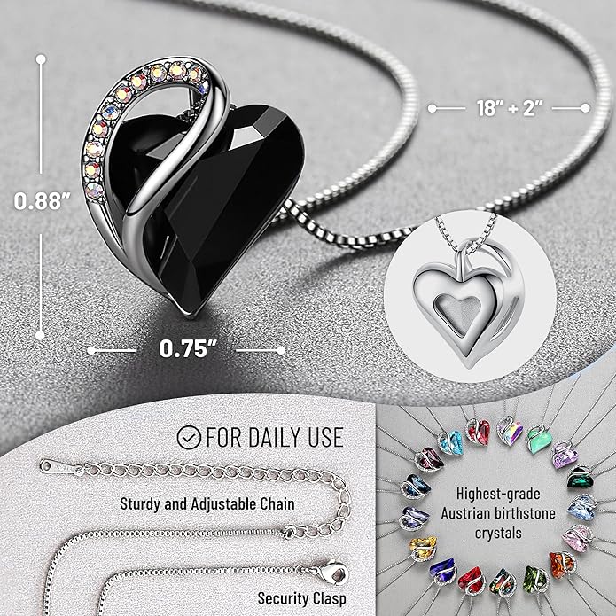 Necklaces for Women, Infinity Love Birthstone Heart Crystal Pendant, Birthday Jewelry Gifts for Her, Mom, and Wife, Silver Plated, 18 plus 2 inch Adjustable Chain