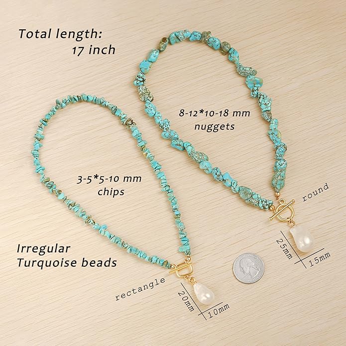 18k Gold Chain Link Necklace for Women, Baroque Pearl/Compass Pendant Necklace