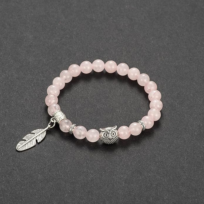Softones 8mm Beads Owl Bracelets for Women Handmade Natural Stone Owl Gifts for Women Crystals Bracelet for Women Men Spiritual Energy Bracelet