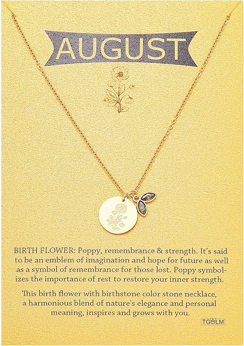14k Gold Plated Birth Month Flower Birthstone Pendant Necklace, Floral Charm Necklace for Women Birthday Gift