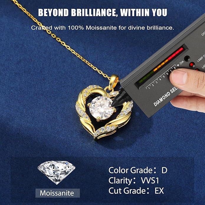MOOSEA Moissanite Necklace for Women, 1-3 Carat D Color VVS1 Clarity Moissanite Heart Pendant Necklaces Anniversary Birthday Gifts for Wife Mom Daughter 925 Sterling Silver Necklace