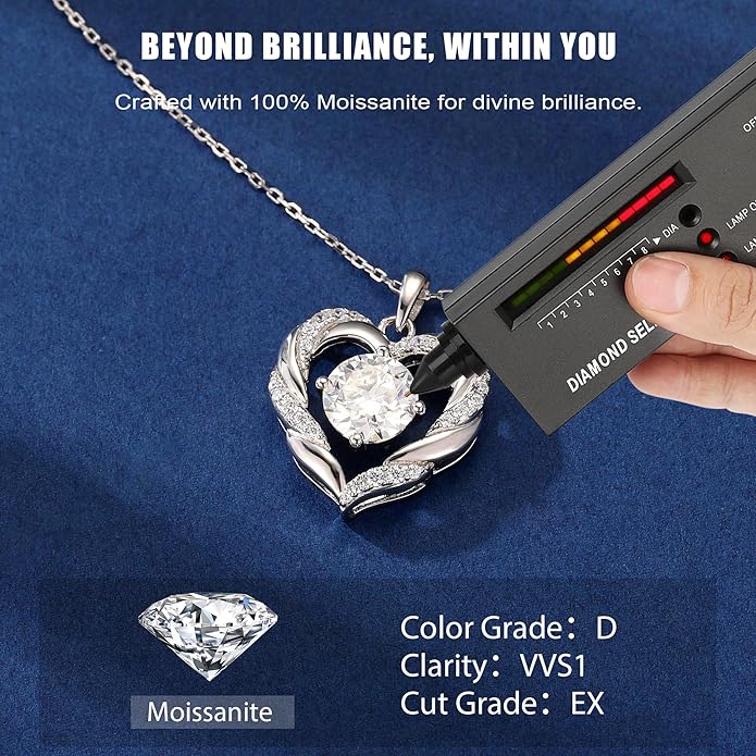 MOOSEA Moissanite Necklace for Women, 1-3 Carat D Color VVS1 Clarity Moissanite Heart Pendant Necklaces Anniversary Birthday Gifts for Wife Mom Daughter 925 Sterling Silver Necklace