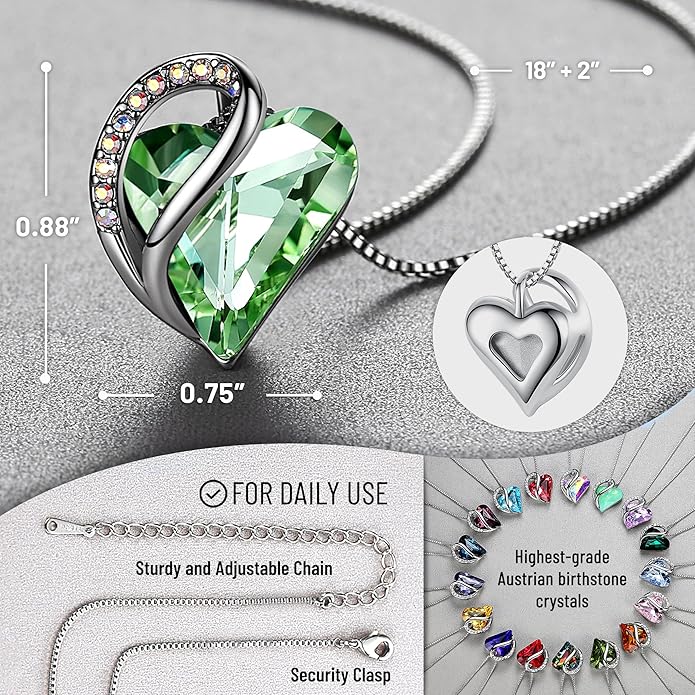 Necklaces for Women, Infinity Love Birthstone Heart Crystal Pendant, Birthday Jewelry Gifts for Her, Mom, and Wife, Silver Plated, 18 plus 2 inch Adjustable Chain