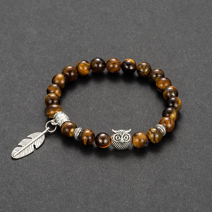 Softones 8mm Beads Owl Bracelets for Women Handmade Natural Stone Owl Gifts for Women Crystals Bracelet for Women Men Spiritual Energy Bracelet