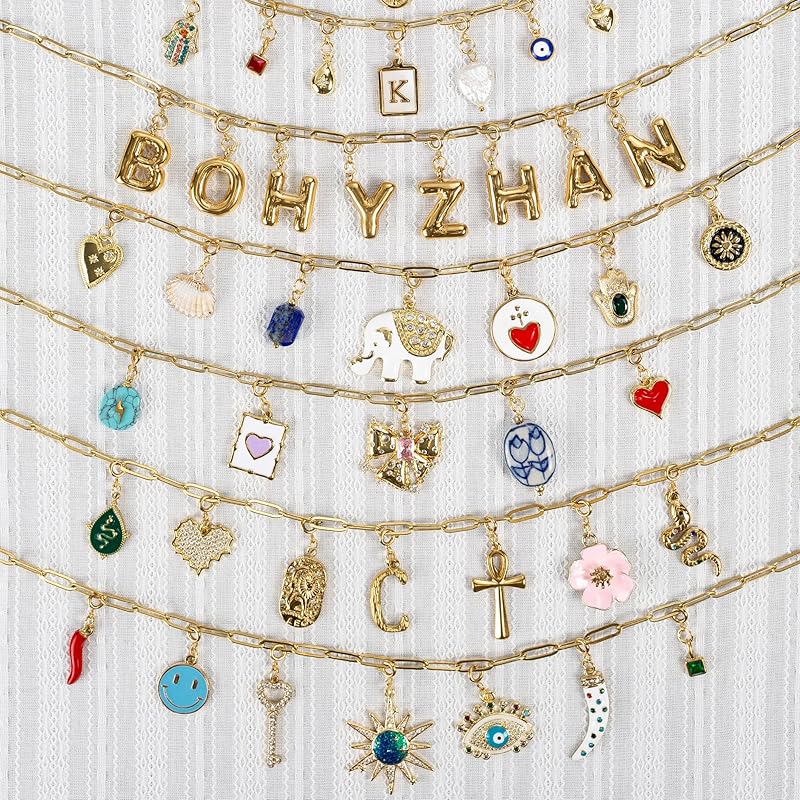 Build Your Own Custom Gold Charm Necklace, Statement Vintage Style Chunky Paperclip Link Chain Necklace for Women, Name Initial Charms