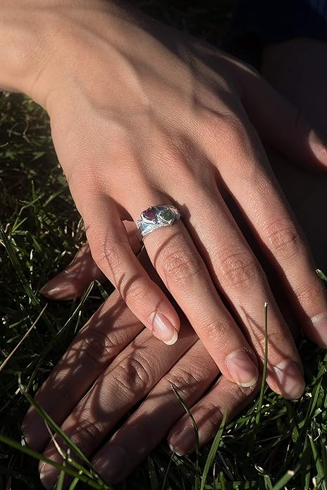 Sterling Silver Personalized mothers ring with 2 birthstones family jewelry gift for her promise ring customized name engraved ring