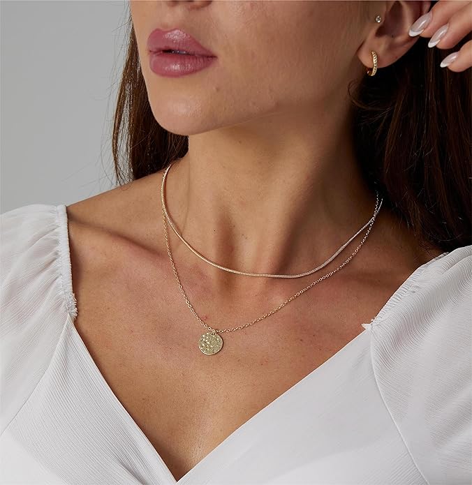 ASCOMY Layered Necklaces for Women Dainty Gold Necklace 14K Gold Plated Herringbone Necklace for Women Pearl Cross Necklace Paperclip Cuban Figaro Rope Satellite Chain Gold Choker Trendy Jewelry Gift