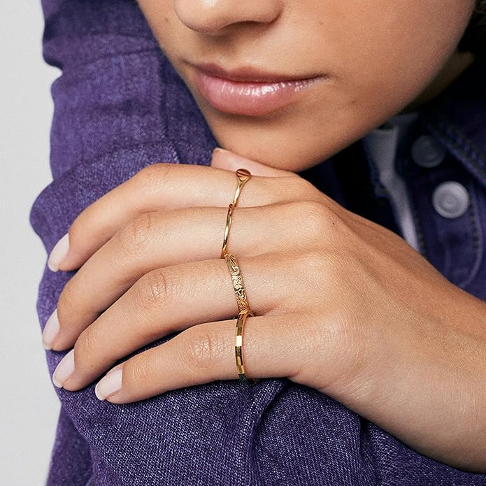 Hey Harper Gold Ring for Women - Gold Plated Stacking Waterproof & Sweatproof Jewerly Ring - Everday Non Tarnish Cute Fashion Circle Rings