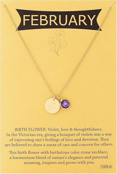 14k Gold Plated Birth Month Flower Birthstone Pendant Necklace, Floral Charm Necklace for Women Birthday Gift