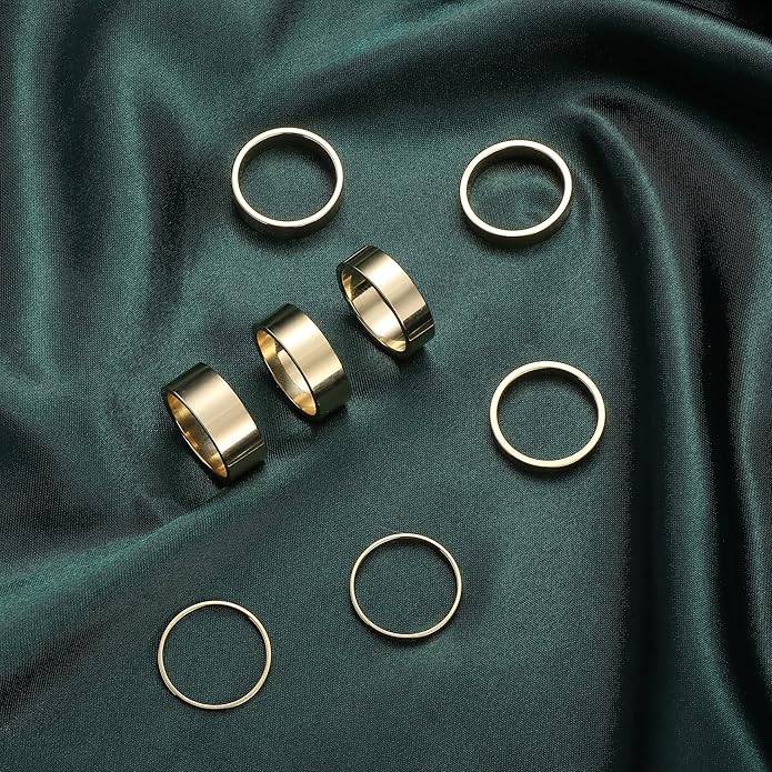 LOYALLOOK 8Pcs Gold Rings Stainless Steel Stacking Rings for Women Statement Bands Plain Finger Ring Thumb Pointer Ring Stackable Thin Gold Ring Set Comfort Fit Size 5 to 10